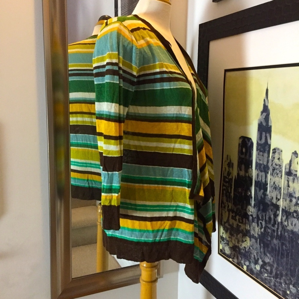 Ann Klein linen waterfall stripped cardigan - Picture 9 of 13